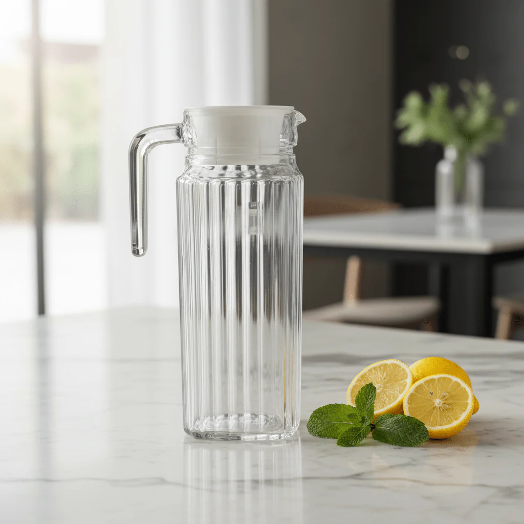 Luminarc Glass Jug 1L – Clear Ribbed Design with Lid - Image 3