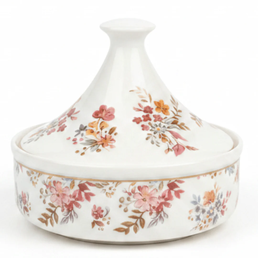 Luhpar Mini Ceramic Sugar Pot Server with Traditional Floral Motif and Lid for Serving Snacks and Sweets – 15×15 cm