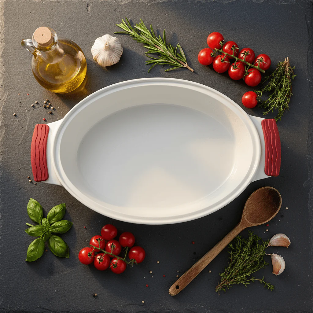 Luxehome Large Oval Ceramic Baking Dish with Glass Lid and Silicone Grip Handles – Family Size Cookware (2.6 L) - Image 3