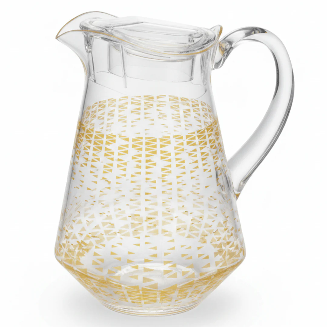 Luxehome Luxury Clear Acrylic Jug with Gold Triangle Confetti Decorative Print – 22 cm