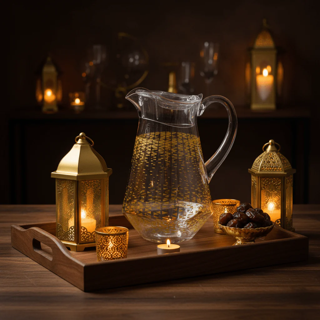 Luxehome Luxury Clear Acrylic Jug with Gold Triangle Confetti Decorative Print – 22 cm - Image 2