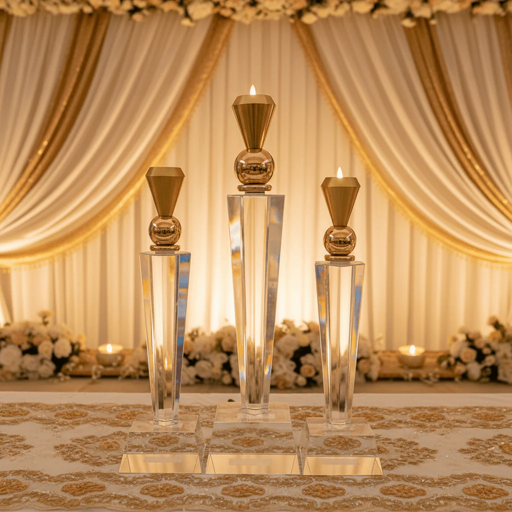 Luxury Crystal & Gold Metal Candle Holder for Wedding & Event Decoration – 29cm - Image 3