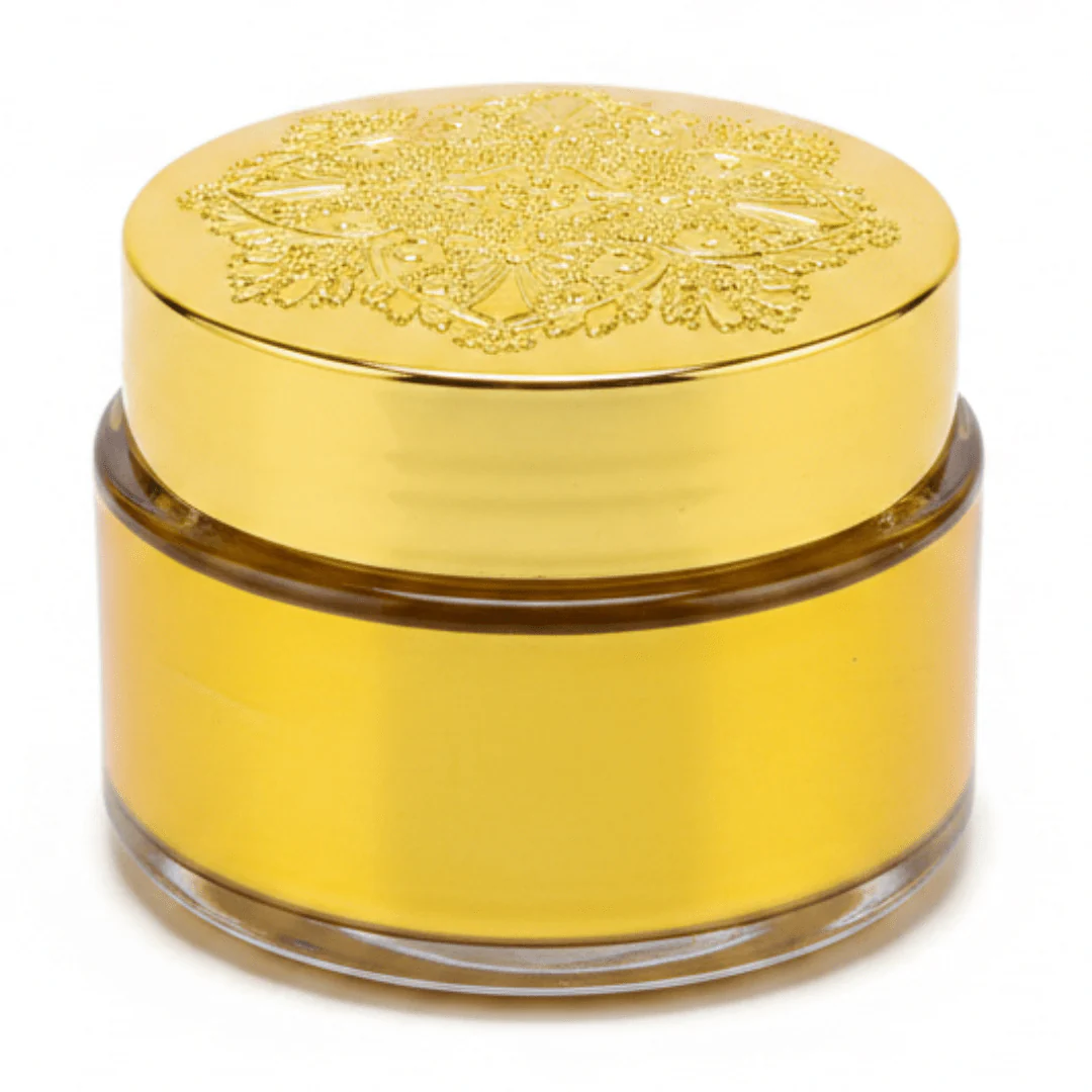 Luxury Embossed Glass & Plastic Jar — 8×6cm - Gold / Silver / Brown