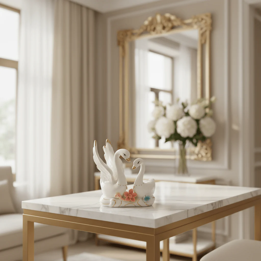 Luxury White Ceramic Swan Table Décor with Multicolour Floral Artwork for Home Decoration – 12×14cm - Image 2
