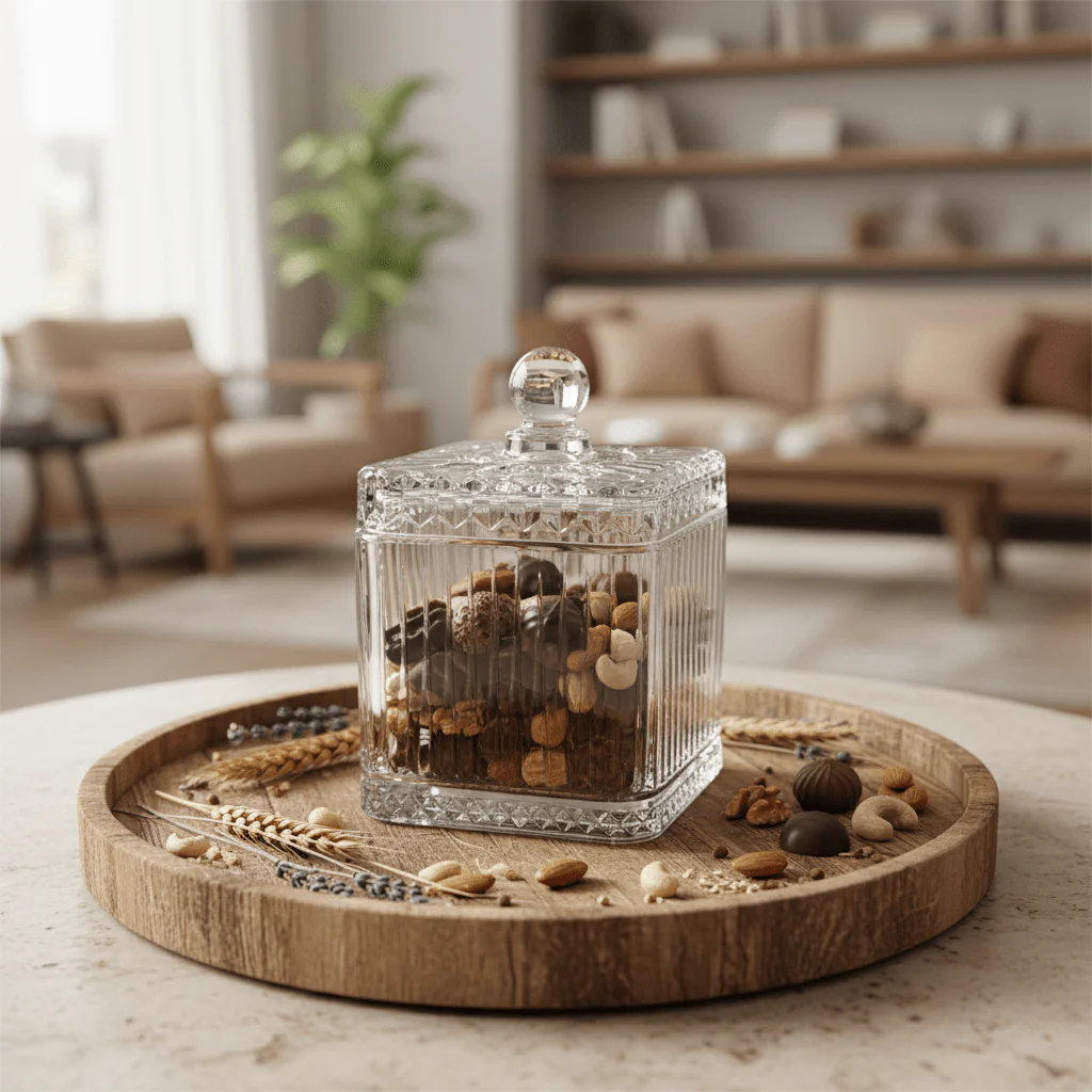M.E.W Crystal Glass Candy Pot with Lid – 12×16.3cm - Image 2