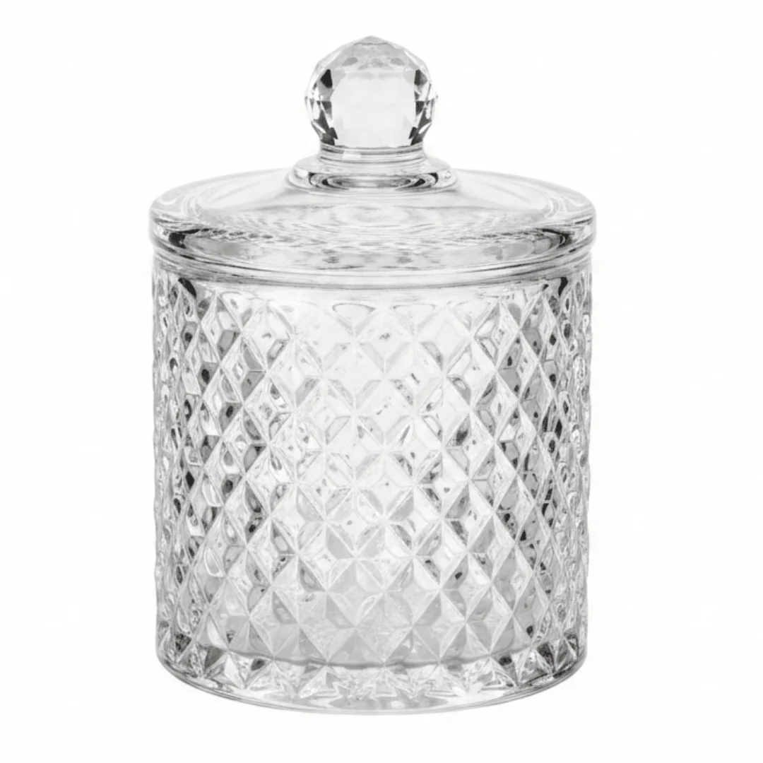 M.E.W Crystal Diamond Cut Glass Candy Pot with Lid 10.5 × 14.5 cm