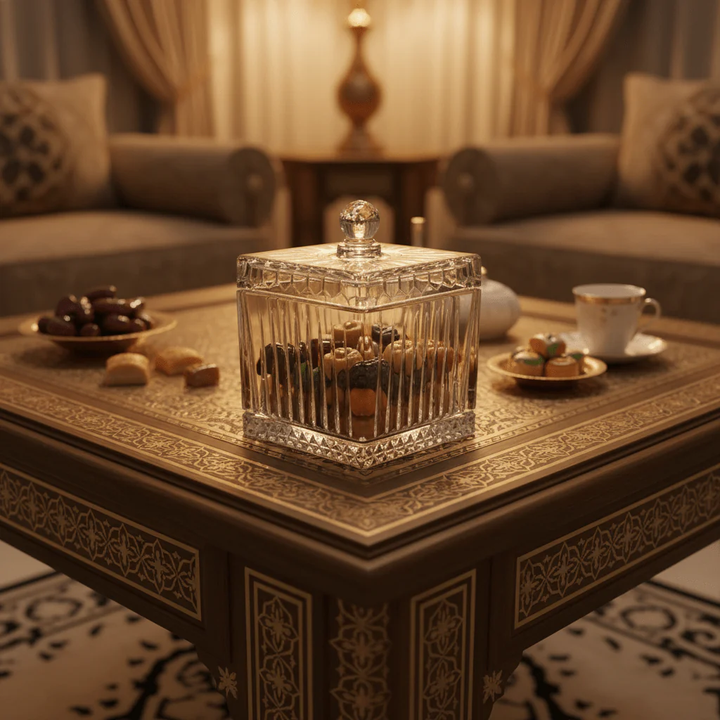 M.E.W Crystal Glass Square Candy Pot with Lid - 14×18.8 cm - Image 2