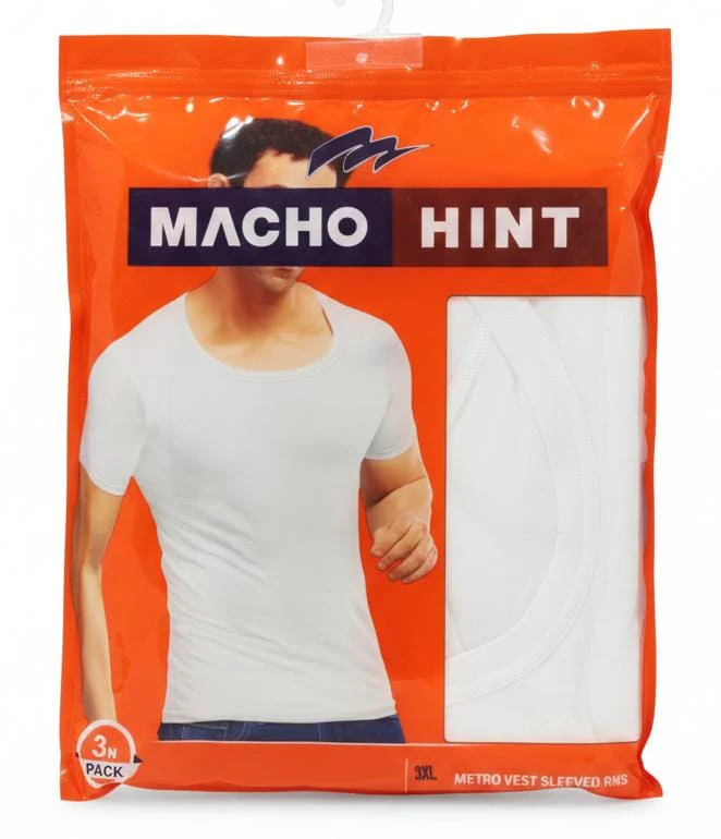 Machohint Men’s Cotton Sleeved Vest – Comfortable Everyday Innerwear, White, Size 3XL (Pack of 3)