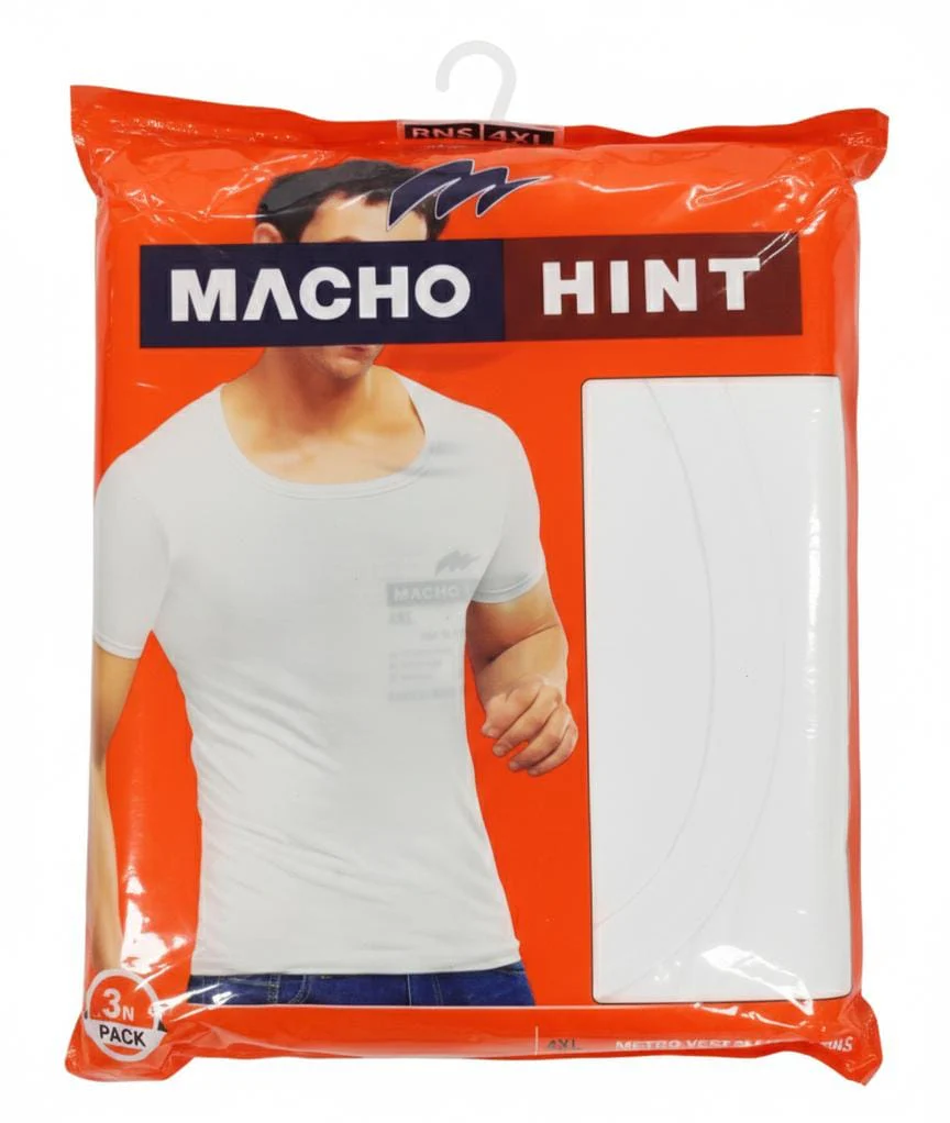 Machohint Men’s Cotton Sleeved Vest – Comfortable Everyday Innerwear, White, Size 4XL (Pack of 3)