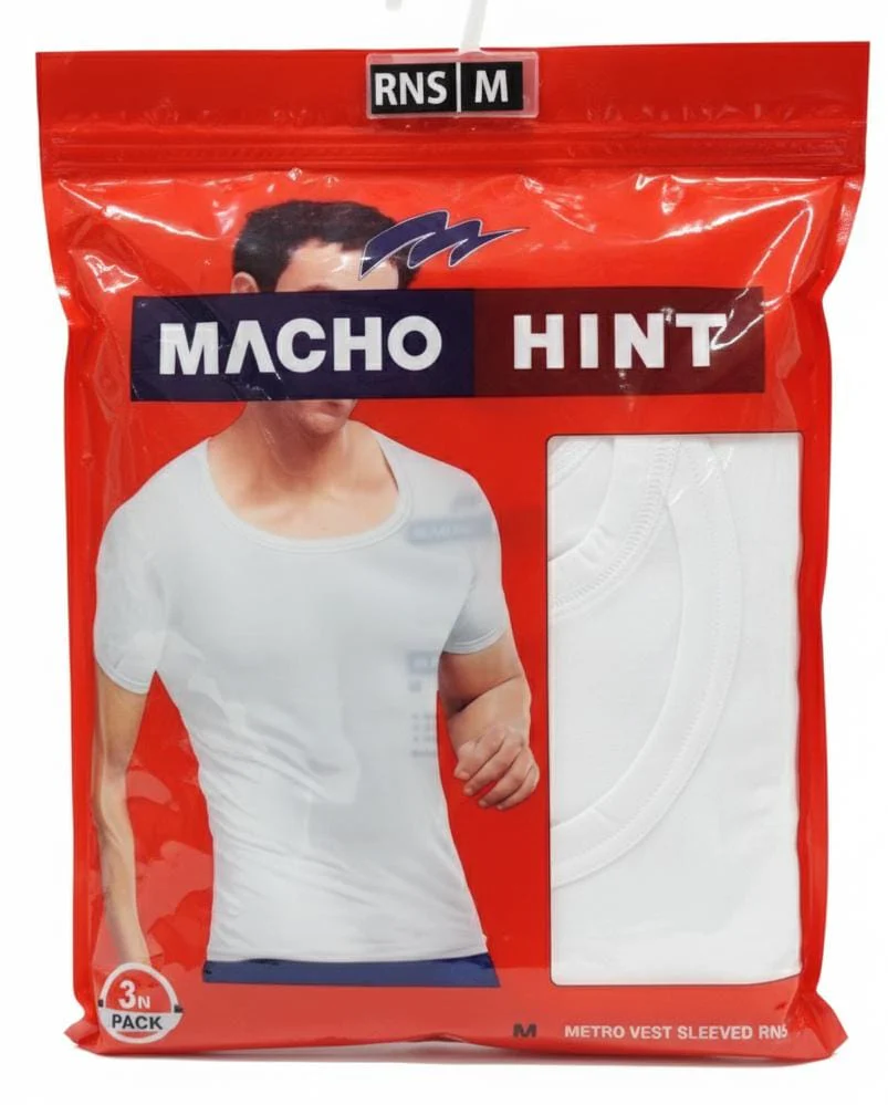 Machohint Men’s Cotton Sleeved Vest – Comfortable Everyday Innerwear, White, Size M (Pack of 3)