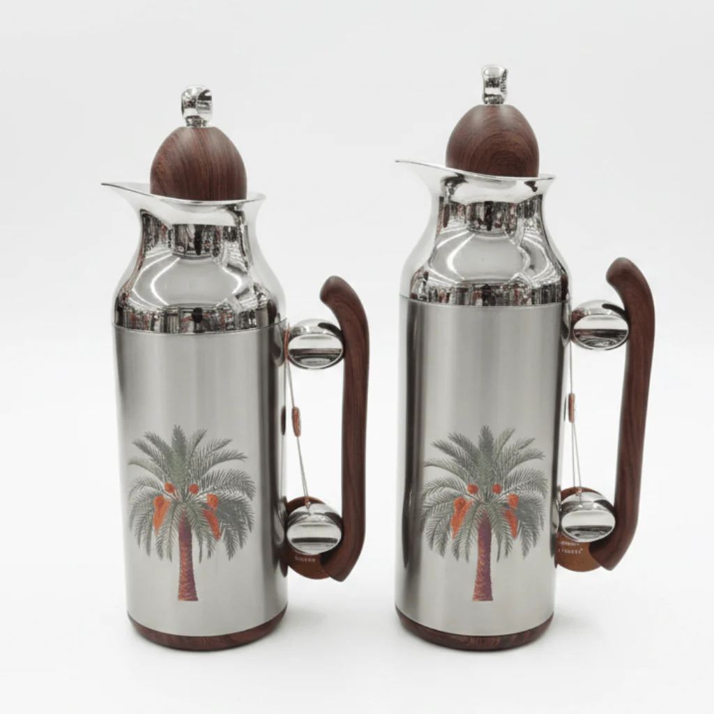 Mahra Vacuum Flask Set | 1L + 0.7L | Silver With Dark Wood Edition