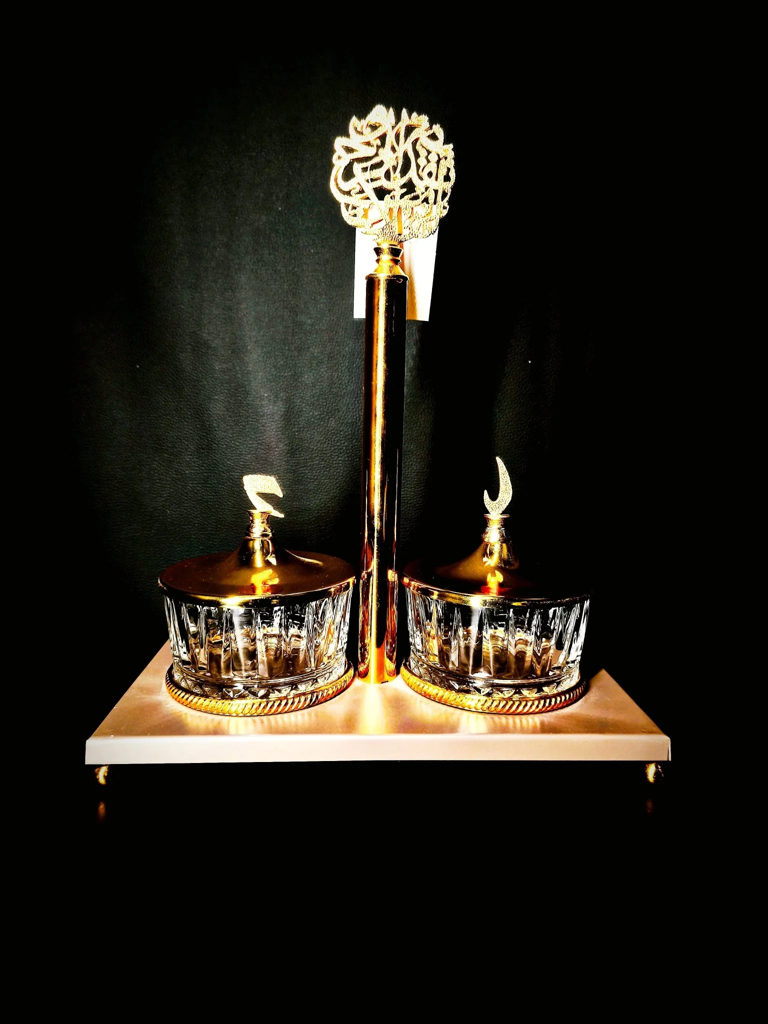 Majlis Candy Bowl 2Pcs With Stand Light Brown And Gold
