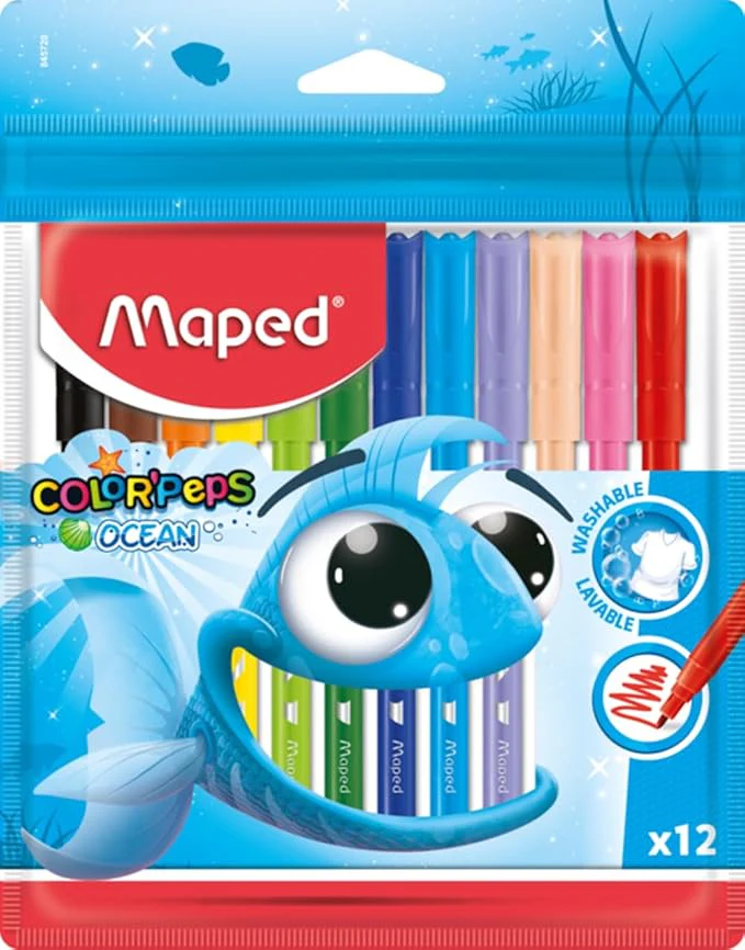 Maped Color'Peps Ocean Pens With Plastic Pouch Assorted Colours 12Pack