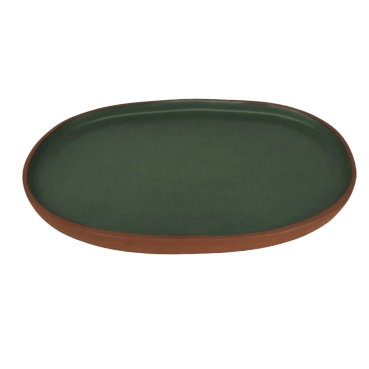 Maria Terracotta Oval Clay Tray-24cmX17cmX2cm-Green&Clay - Image 2