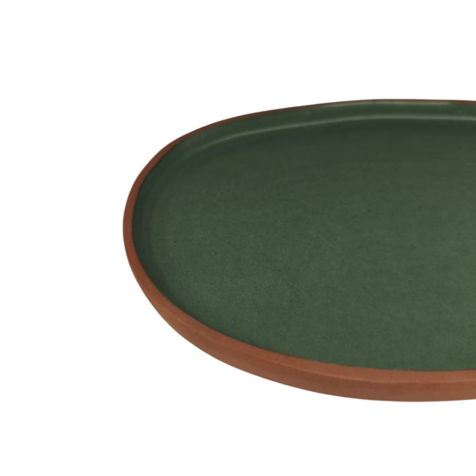 Maria Terracotta Oval Clay Tray-24cmX17cmX2cm-Green&Clay - Image 3
