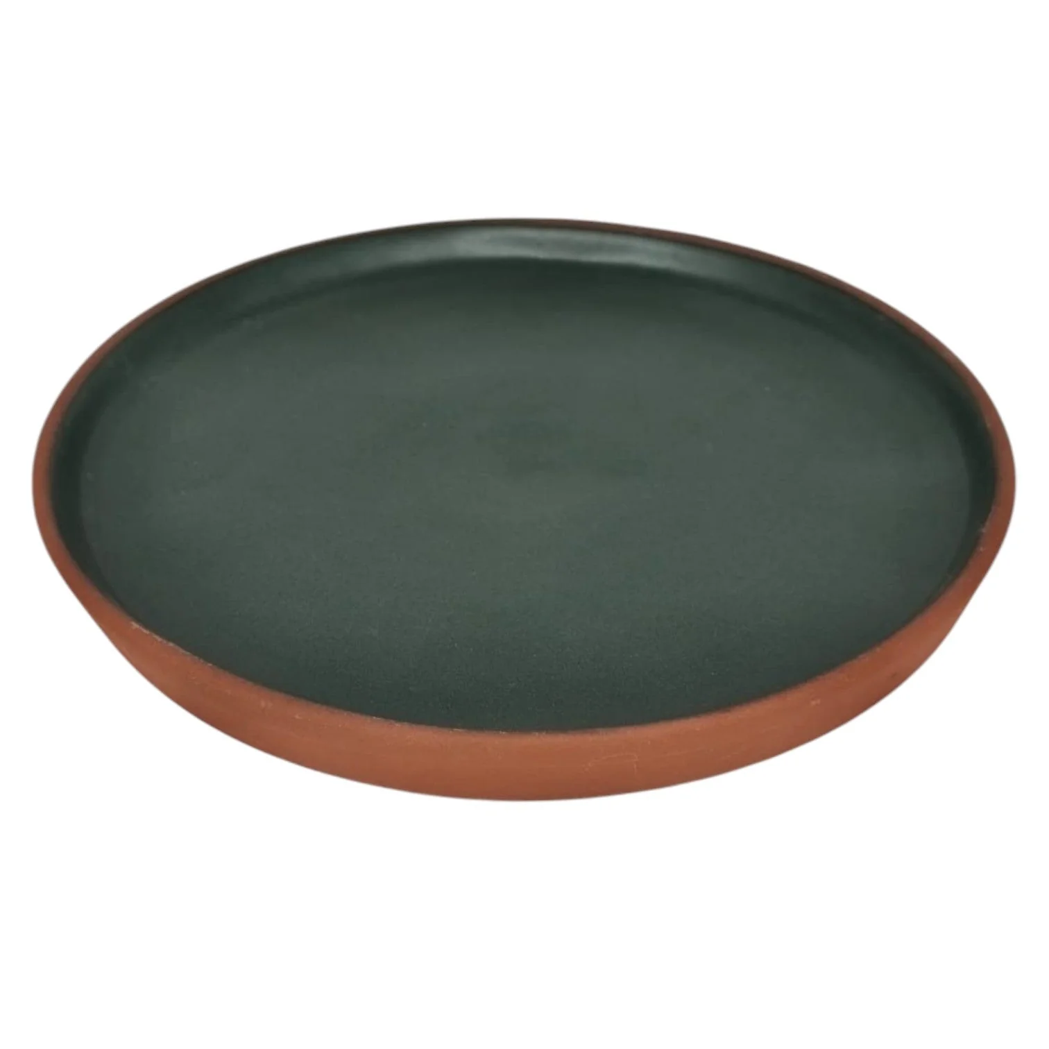 Maria Terracotta Round Clay Dessert Plate-20cmX2cm-(Green&Clay) - Image 2