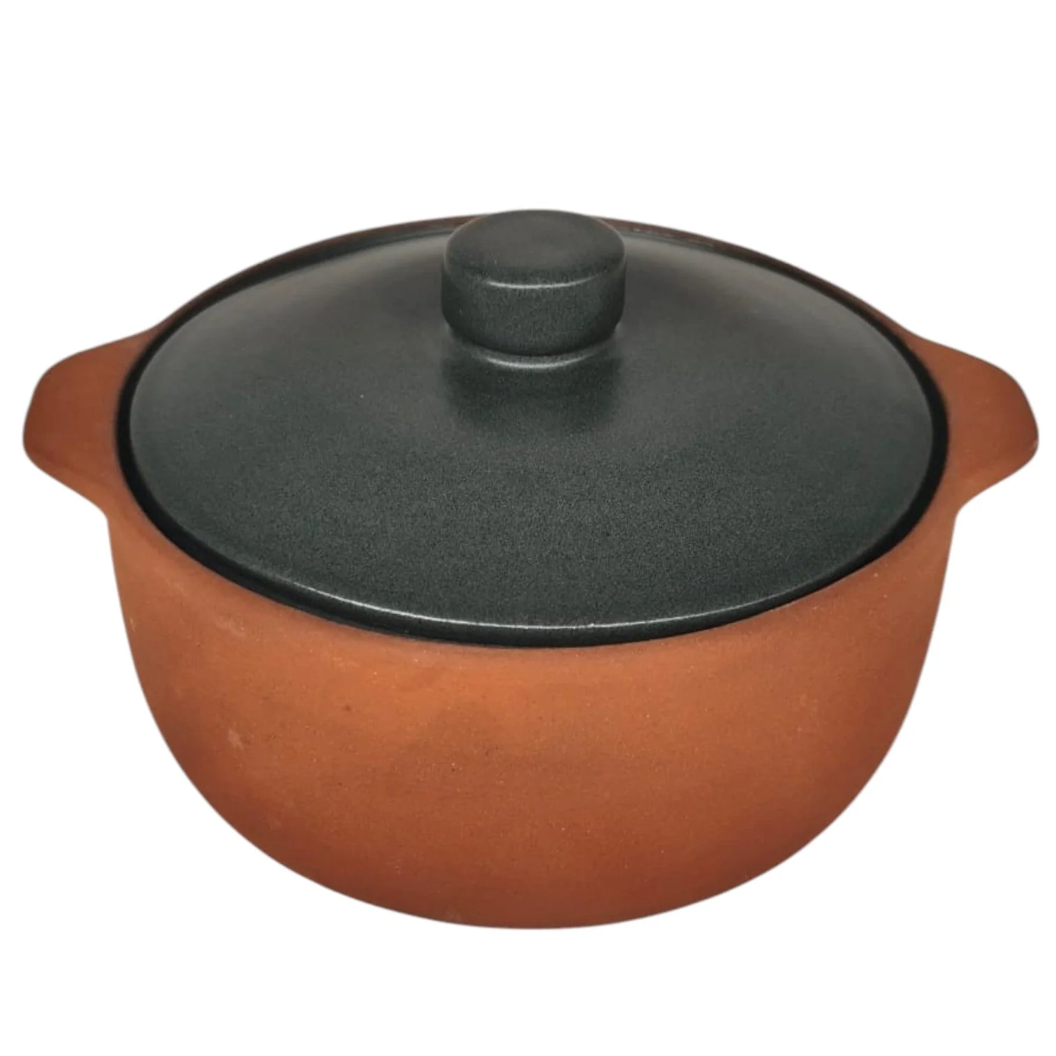 Maria Terracotta Round Clay Medium Casserole With Lid Traditional-17cmX6cm(Green&Clay)
