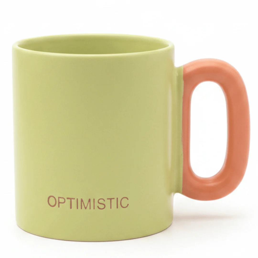 OPTIMISTIC Matte Ceramic Mug — Lime Green & Peach | 300ml