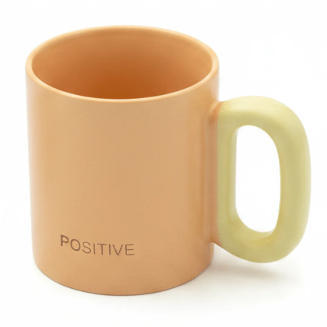 POSITIVE Matte Peach Ceramic Mug | 300ml | Yellow Handle