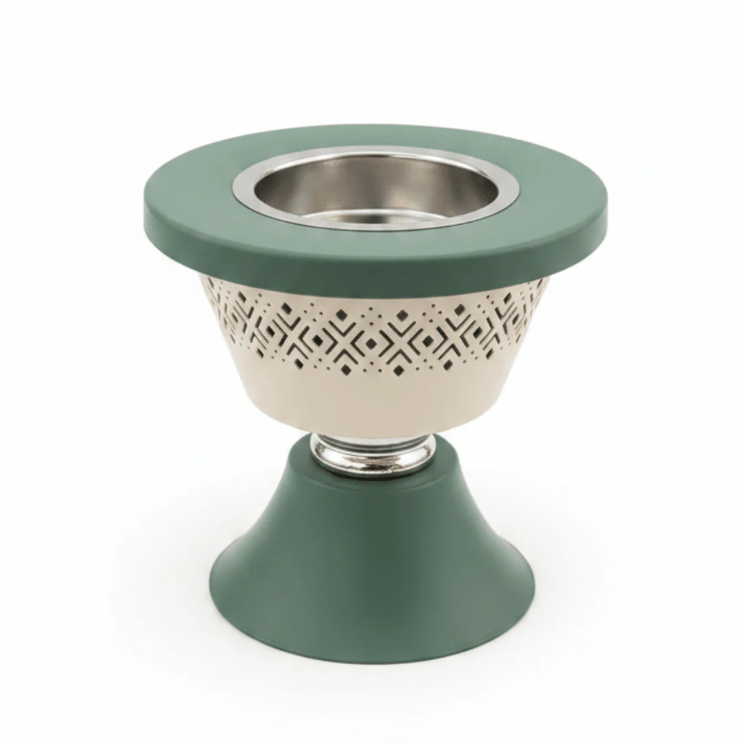 Metal Incense Burner – Mabkhara | 12cm | Arabic Bakhoor Holder | Rose Gold & Green | - Image 3
