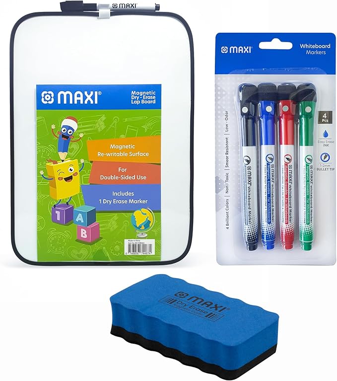 MAXI 2 Sided Black Whiteboard A4 + 4pcs Colour Markers + 1pc Duster