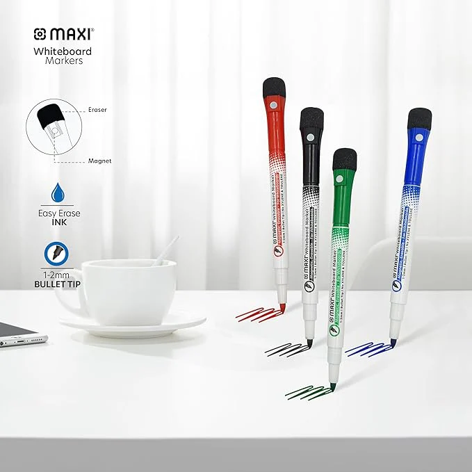 MAXI 2 Sided Black Whiteboard A4 + 4pcs Colour Markers + 1pc Duster - Image 2