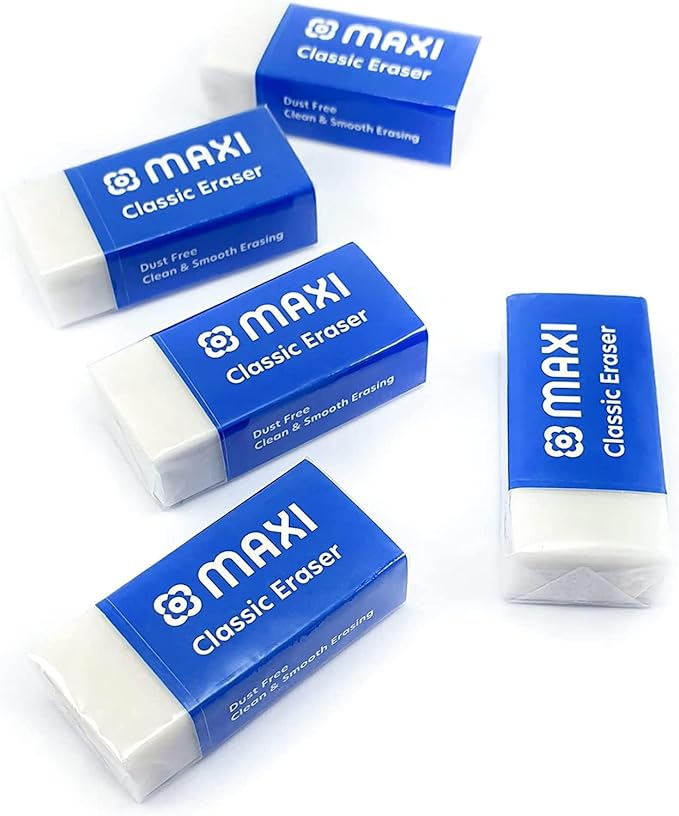 Maxi Classic Dust Free Eraser Medium 12Pc Pet Pack, For Erasing Performance For School, Office And Home