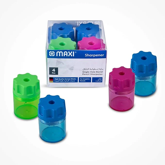 MAXI Sharpener Colour Barrel Single Hole 4Pc Box