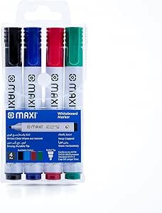 Maxi Whiteboard Marker Bullettip Wallet Of4Pcs,Assorted Colours Blue,Black,Red,Green, Dry Erase Writes Clear Wipes Out Instant, 600-4