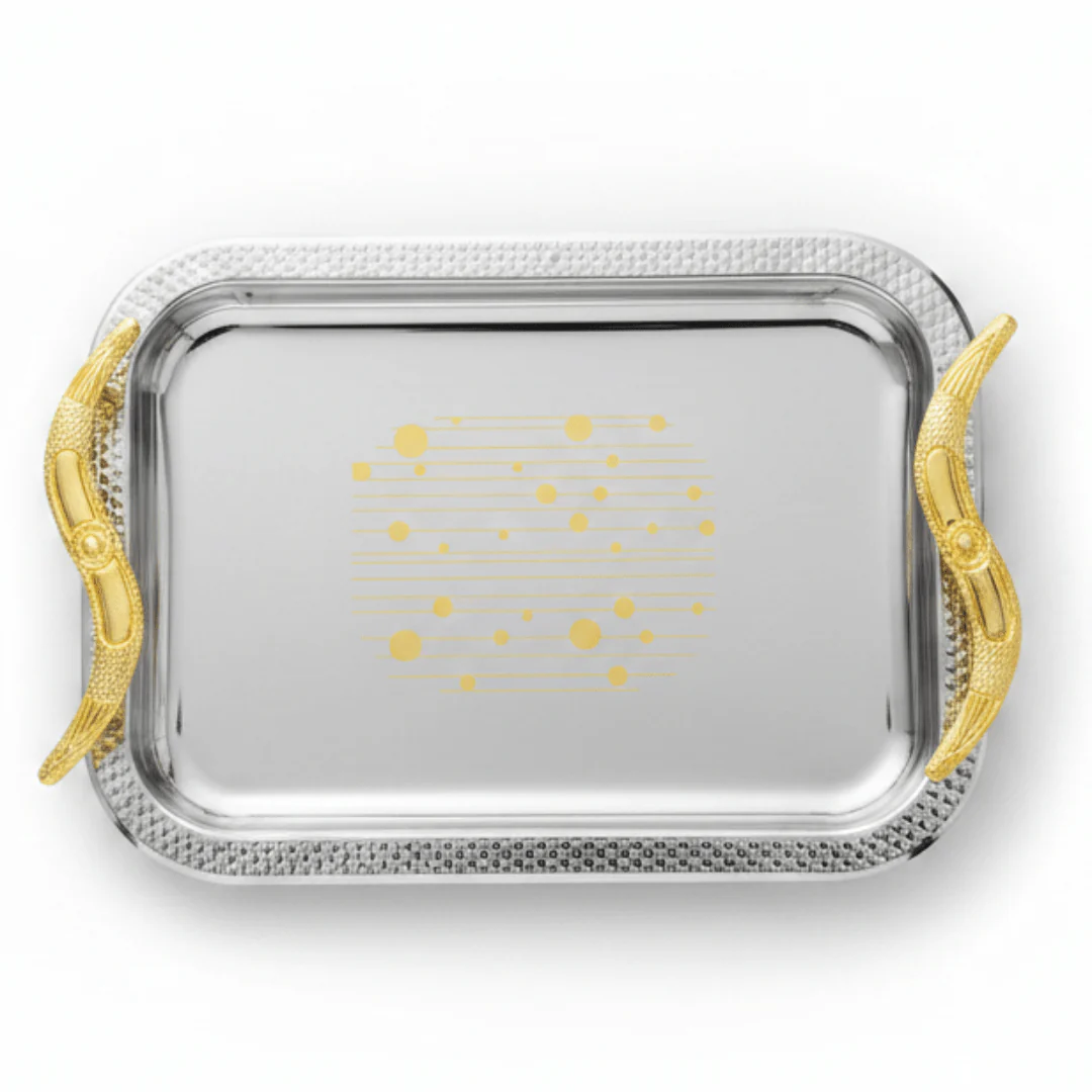 Maximan Luxury Silver & Gold Stainless Steel Serving Tray with Handles | 28.5 × 19 cm |