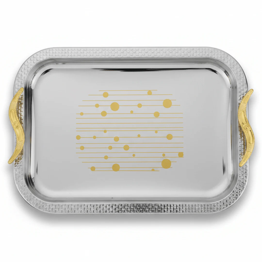 Maximan Luxury Silver & Gold Stainless Steel Serving Tray with Swan Handles | 40×29cm