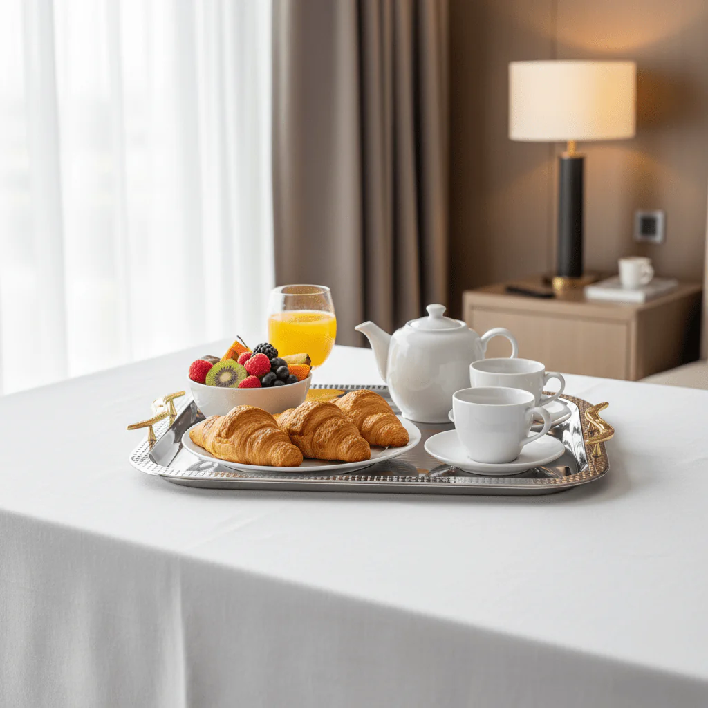 Maximan Luxury Silver & Gold Stainless Steel Serving Tray with Swan Handles | 40×29cm - Image 2