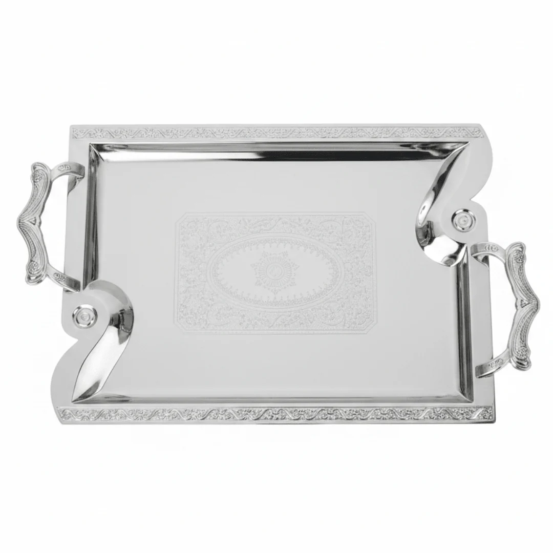Maximan Silver Stainless Steel Serving Tray with Handles — 40×29cm