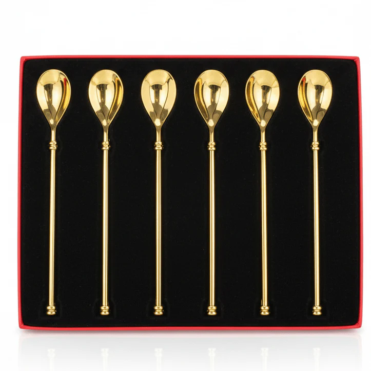 MayFlower Stainless Steel Gold Finish Spoon Set of 6 Pieces Premium Cutlery Set for Dining, Kitchen and Gifting – 20 cm