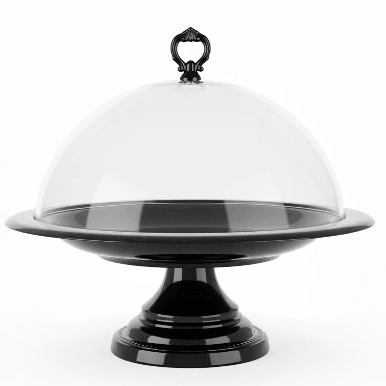 MayFlower NoirDome Tinted Black Footed Metal Round Cake Stand with Acrylic Dome Cover Display Plate 36cm