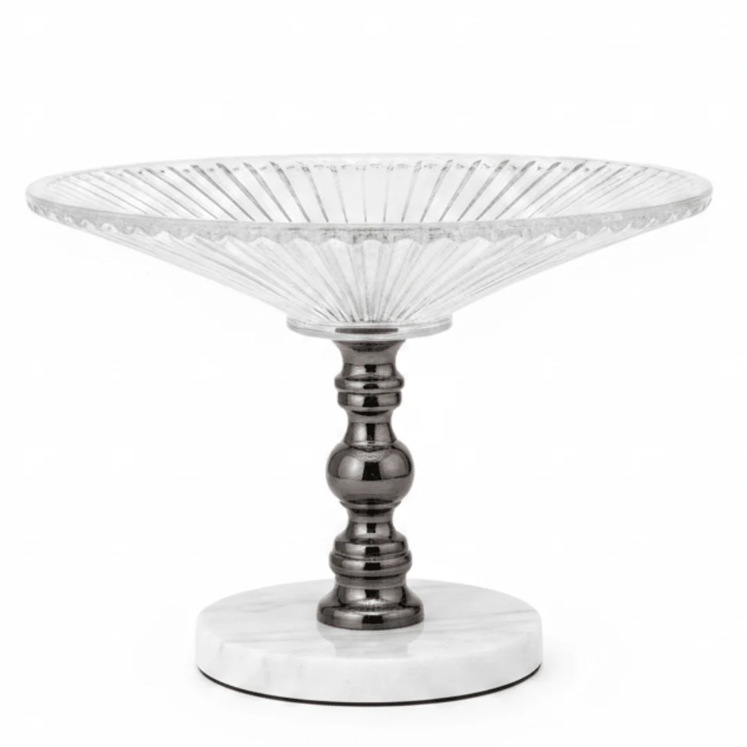 Mayflower Round Glass Fruit Bowl with White Marble Base | 24×18 cm