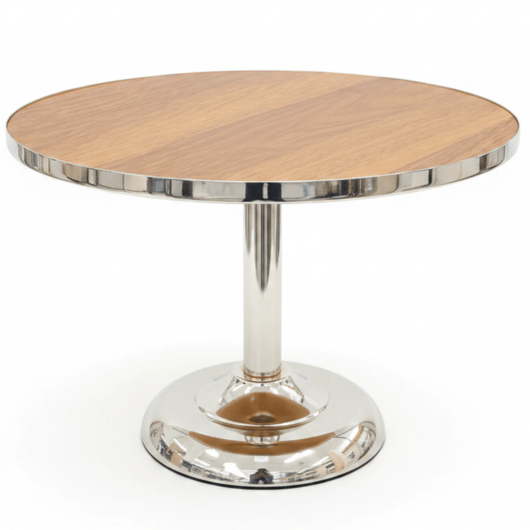 May Flower Round Cake Stand | Wood & Silver Stainless Steel |30×20cm