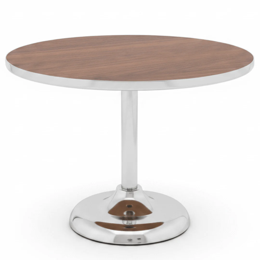 May Flower Round Cake Stand | Wood & Silver Stainless Steel | 35×27cm
