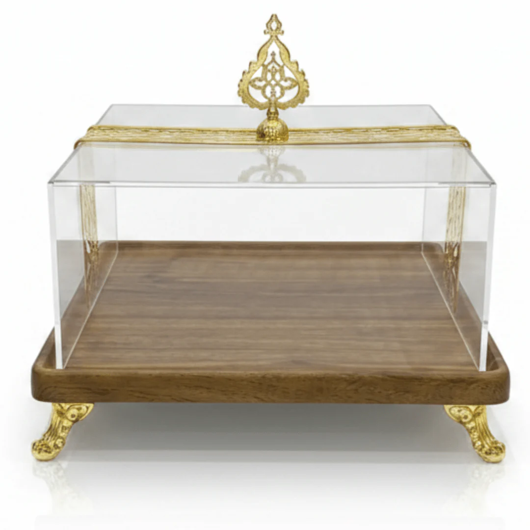 May Flower Square Wooden Serving Tray with Protective Acrylic Lid – Decorative and Functional – 24 × 14 cm