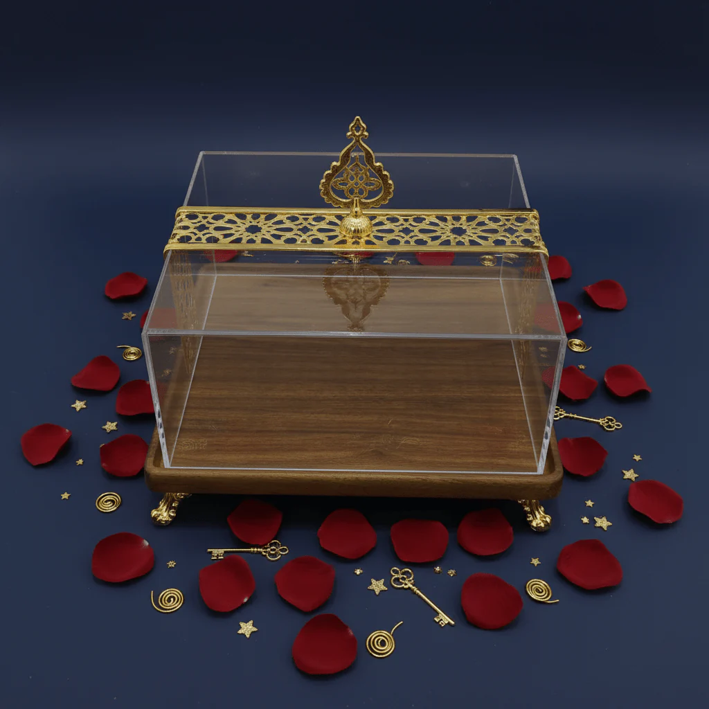 May Flower Square Wooden Serving Tray with Protective Acrylic Lid – Decorative and Functional – 24 × 14 cm - Image 2