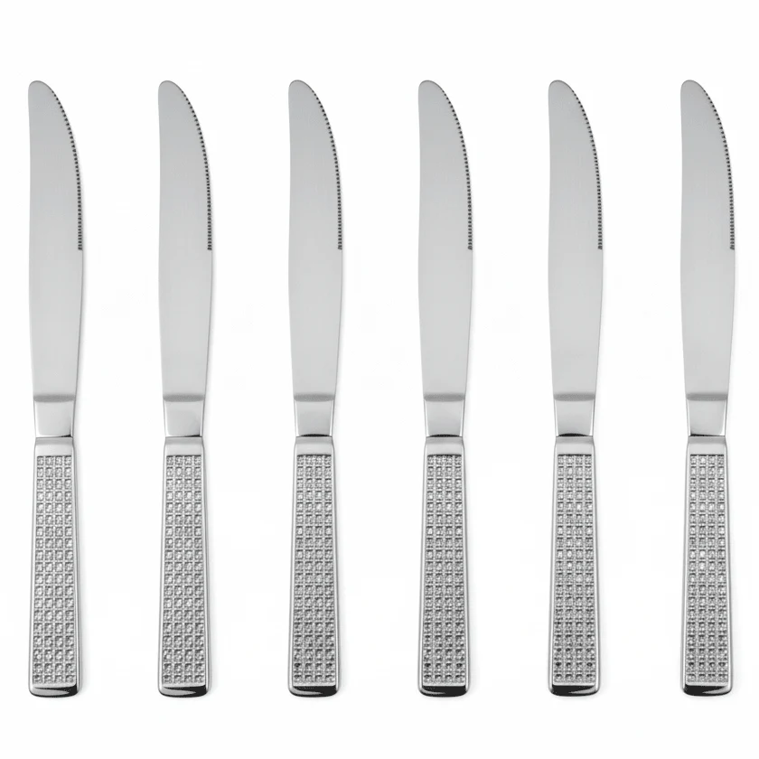 May Flower Stainless Steel Dinner Knife Set (6 pcs) with Diamond Pattern Grip Handle – Premium Cutlery 20 cm