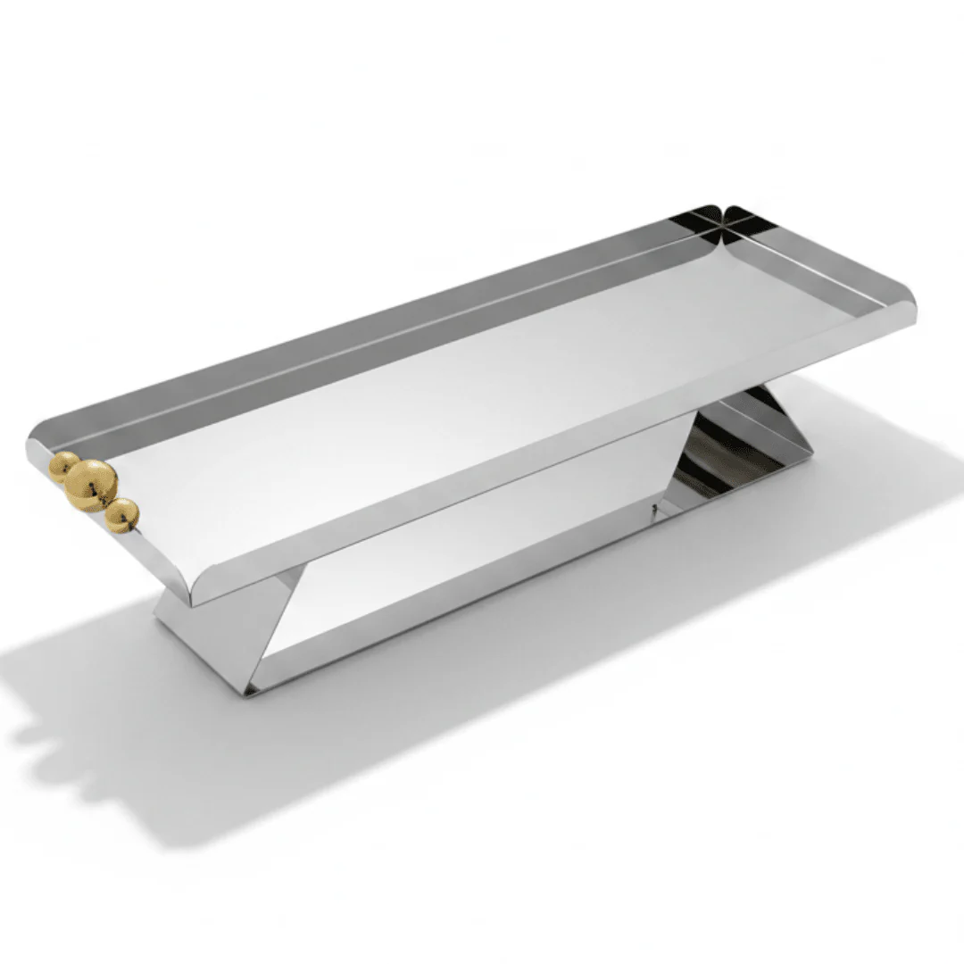 May Flower Stainless Steel Rectangle Silver Serving Tray | 50×15cm |