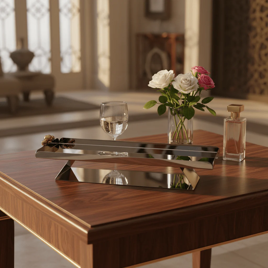 May Flower Stainless Steel Rectangle Silver Serving Tray | 50×15cm | - Image 3