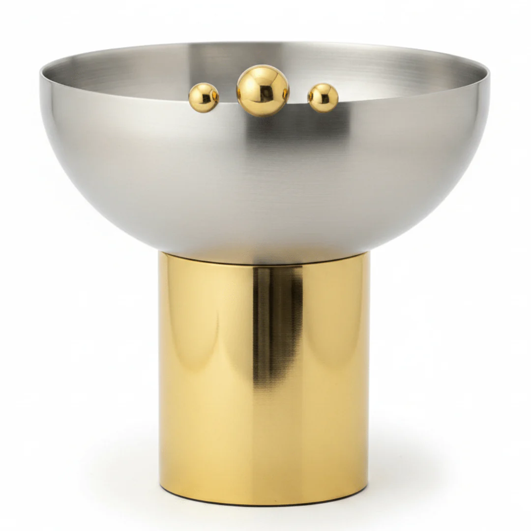 May Flower Stainless Steel Silver & Gold Candy Bowl – 25cm