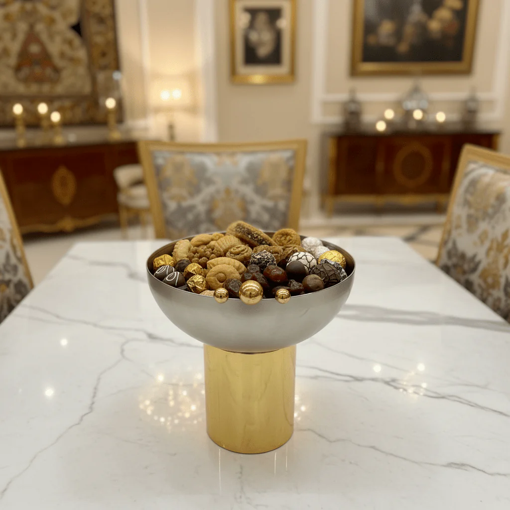 May Flower Stainless Steel Silver & Gold Candy Bowl – 25cm - Image 2