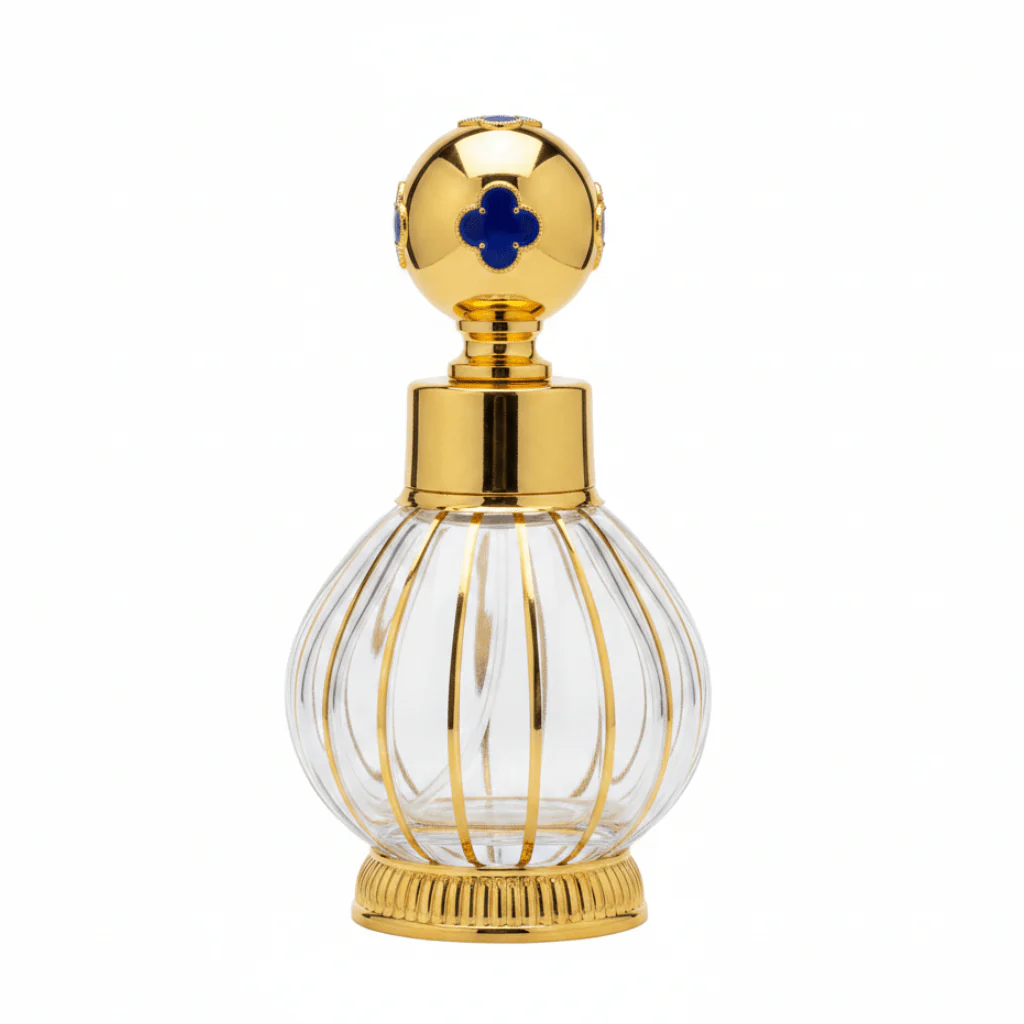 Mayflower Glass Perfume Bottle with Gold Metal Base — 200ml - Navy Blue / Red