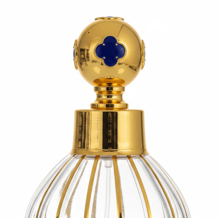 Mayflower Glass Perfume Bottle with Gold Metal Base — 200ml - Navy Blue / Red - Image 2