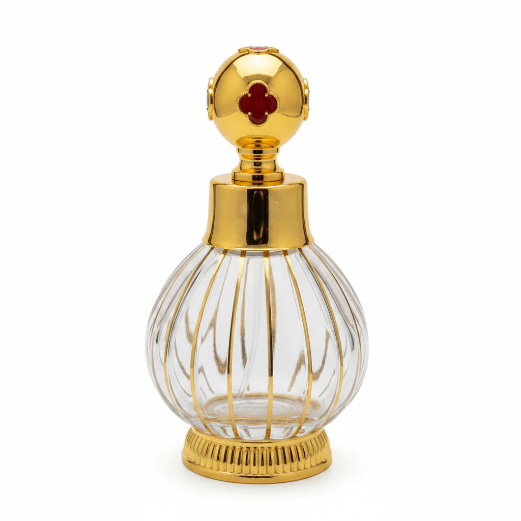 Mayflower Glass Perfume Bottle with Gold Metal Base — 200ml - Navy Blue / Red - Image 5