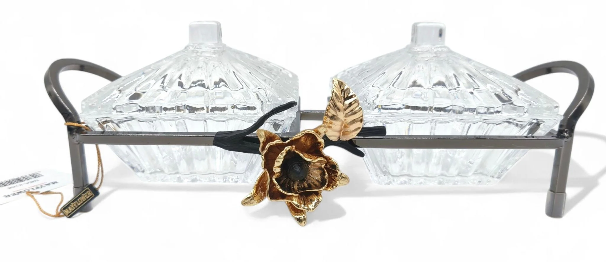 Mayflower 2Pcs Glass Candy Pot With Lid With Chrome Stand