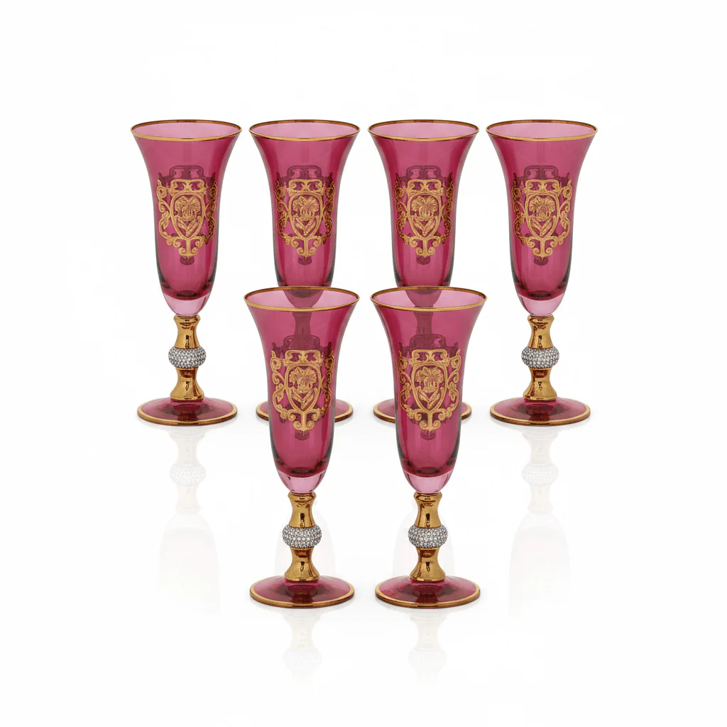 Mayflower 6-Piece Stem Glass Set - Ruby & Gold - 20×7 cm - Image 2